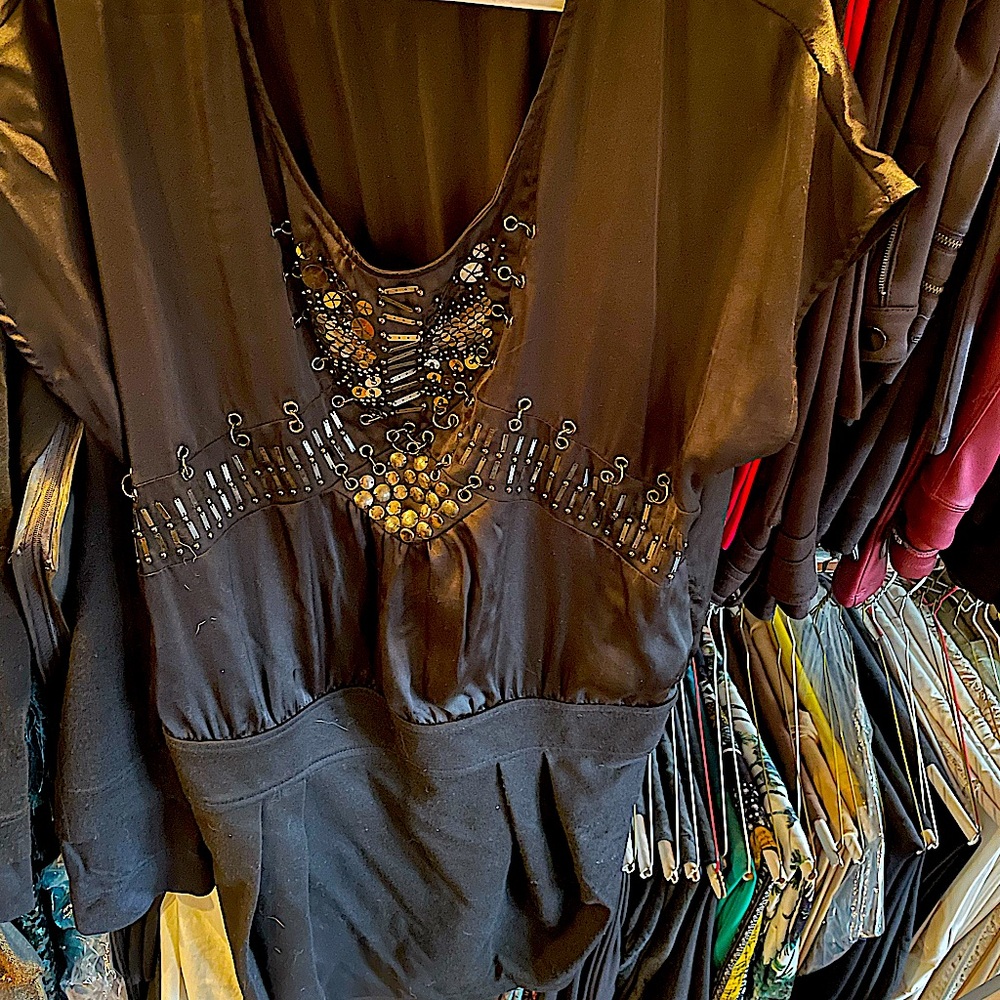 Short sleeve, mini dress with metal detail
